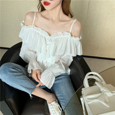 Flare Sleeve Ruffled Chiffon Blouse Shirts
