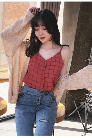 Sexy Plaid V-Neck Tank Top
