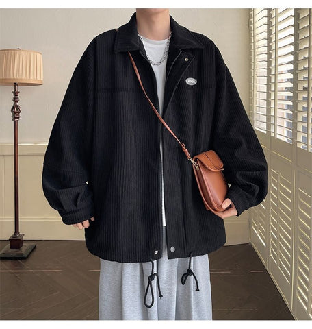 Loose Turn Down Collar Zipper Corduroy MEN Jacket