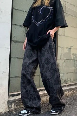 High Waist Flowers Pattern Corduroy Pants