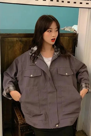 Long Sleeve Plaid Adjustable Padded Jacket