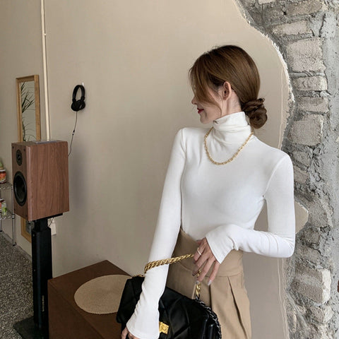 Long Sleeve Turtleneck Slim Cropped Shirt