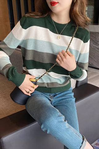O-Neck Striped Casual Slim Sweater