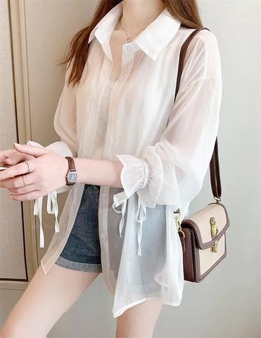 Loose Sweet Chiffon Thin Transparent Blouse Shirt