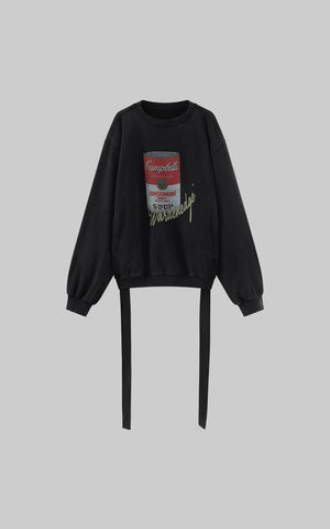 Oversized Graphic Sweatshirt with Vintage Campbell Print and Strap Hem Detail