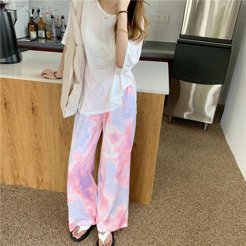 Pink Tie Dye Wide Leg Sweatpants