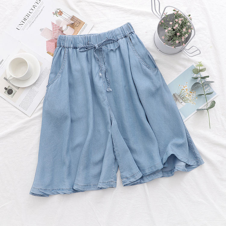 High Waist Solid Drawstring Elastic Shorts Pants