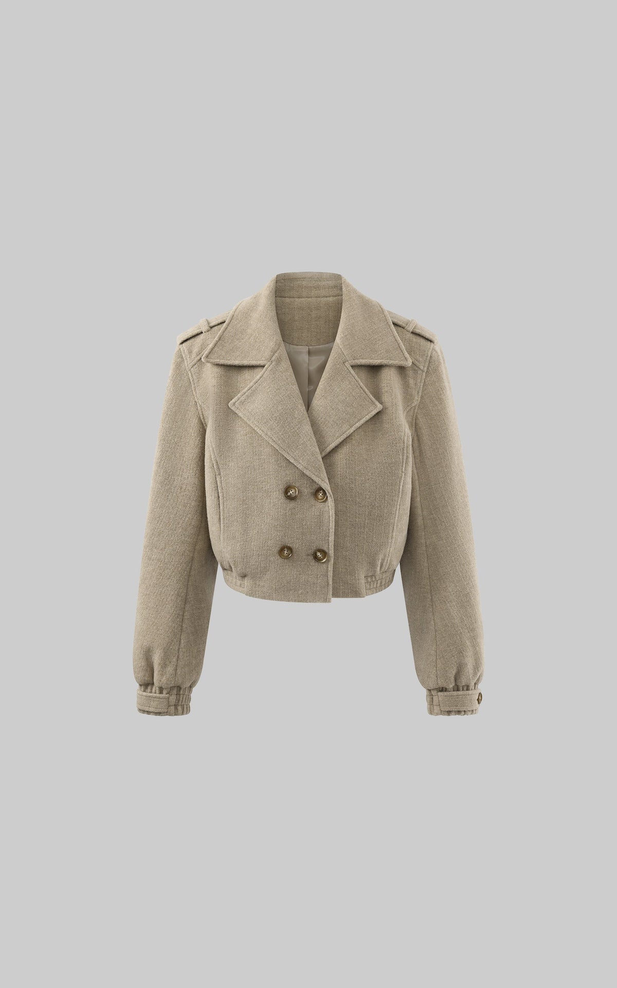 Cropped Wool-Like Coat with Double Breasted Design and Structured Lapel