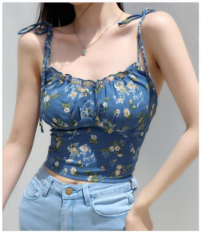 Floral Pattern Camisole Crop Tops