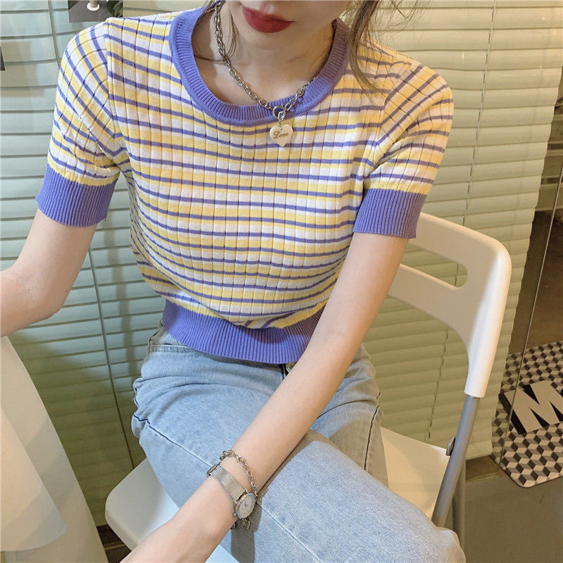 Casual Stripes Knitted Slim Shirts
