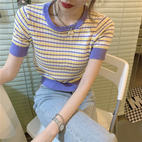 Casual Stripes Knitted Slim Shirts