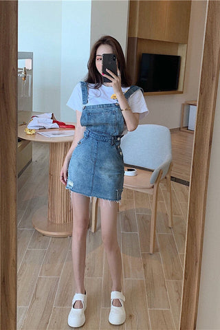 Cute Bow Skinny Denim Jumpsuit