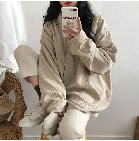 Loose Long Sleeve Retro Colors Corduroy Shirts