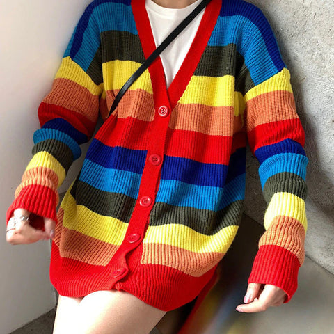 Regenbogen-Cardigan, lockerer Pullover