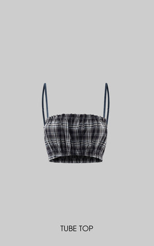 Plaid Hooded Shirt Jacket with Matching Plaid Tube Top Set