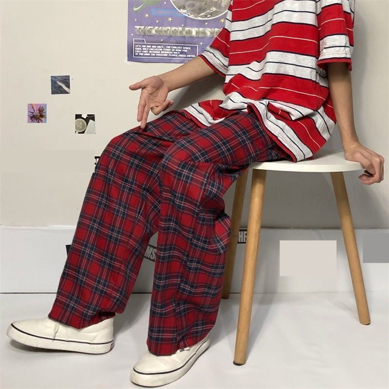 Loose Classic Red Plaid Pants