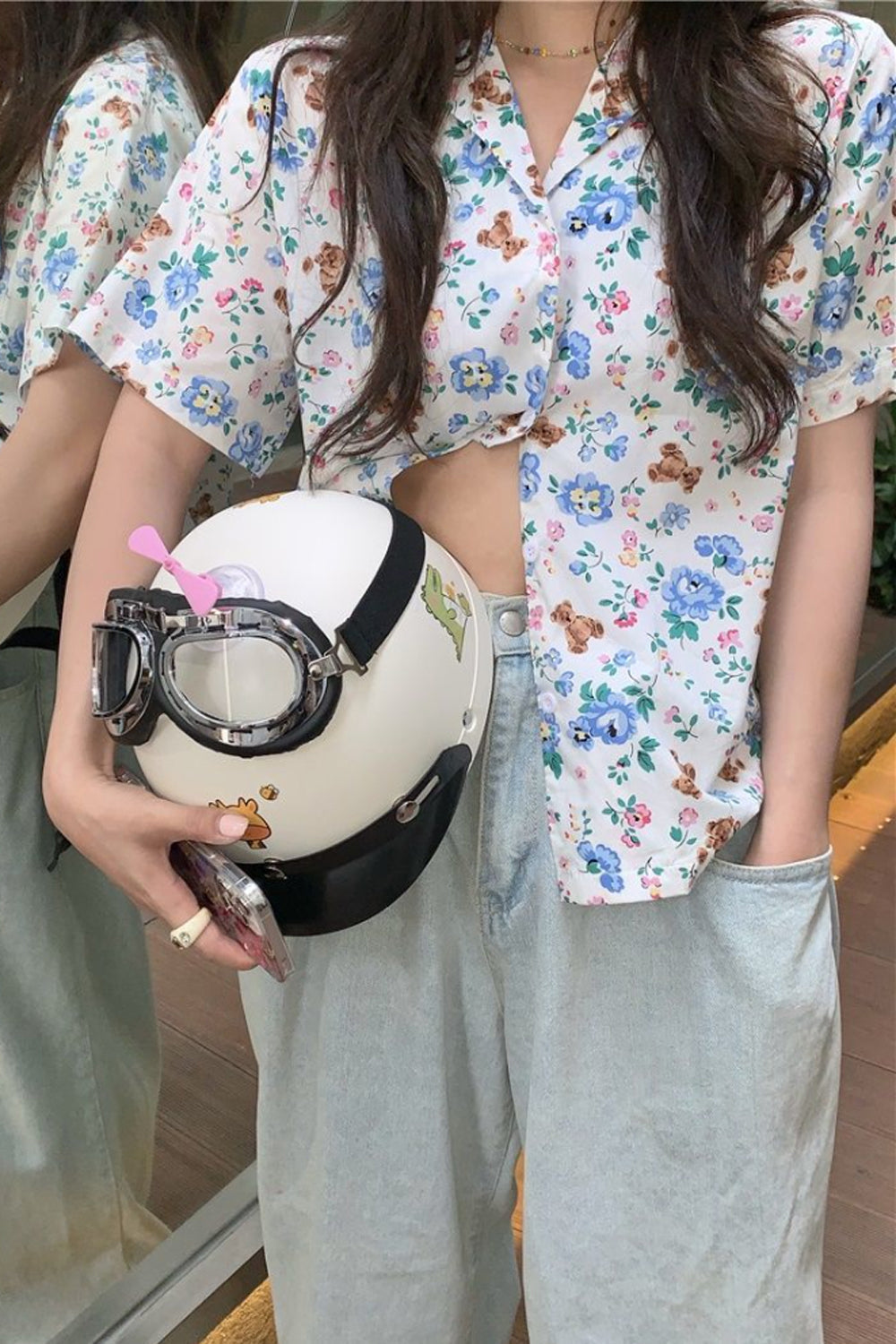 Short Sleeve Little Flowers Pattern Blouse Shirt
