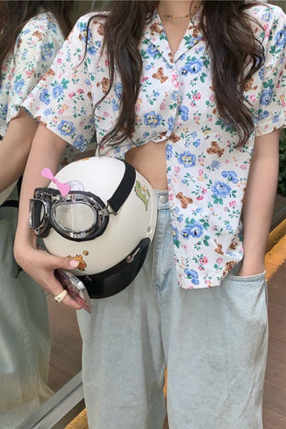 Short Sleeve Little Flowers Pattern Blouse Shirt
