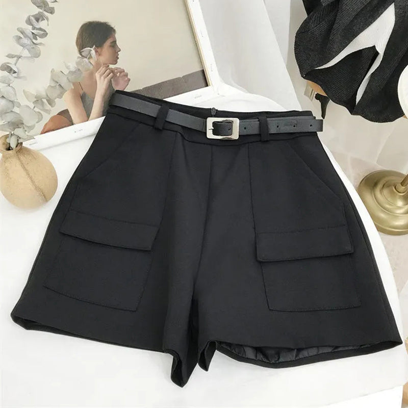 High Waist Big Pocket Office Shorts Pants