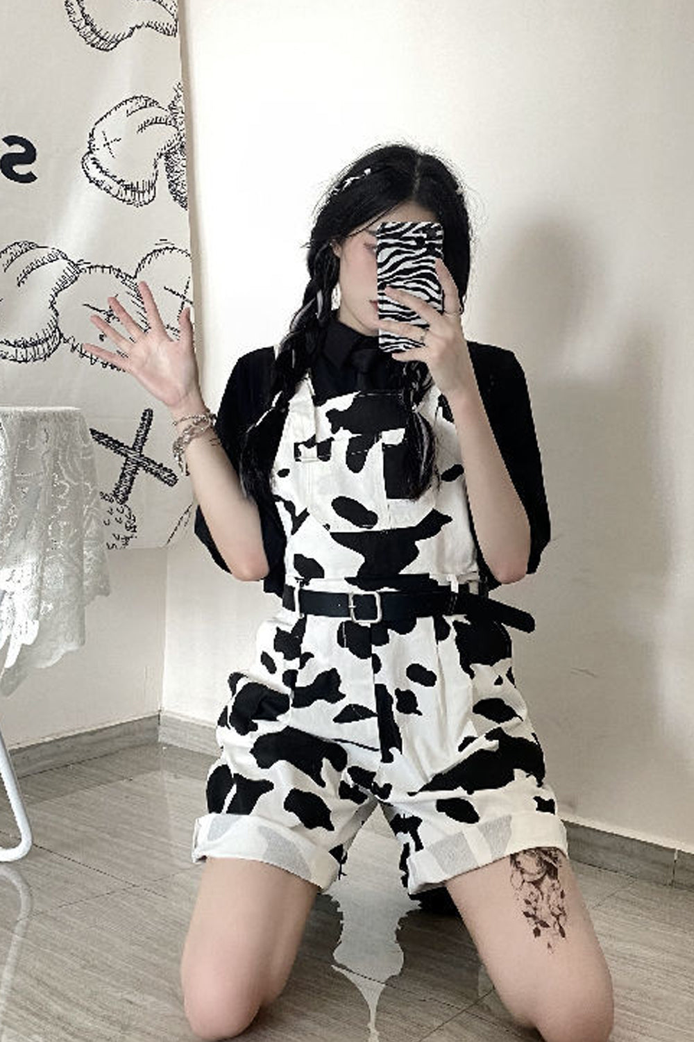 Cute Cow Printed Casual Shorts Jumpsuits