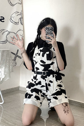 Cute Cow Printed Casual Shorts Jumpsuits