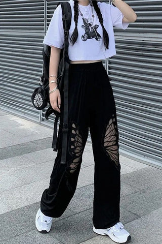 Butterfly Hole Pattern Casual Long Pants