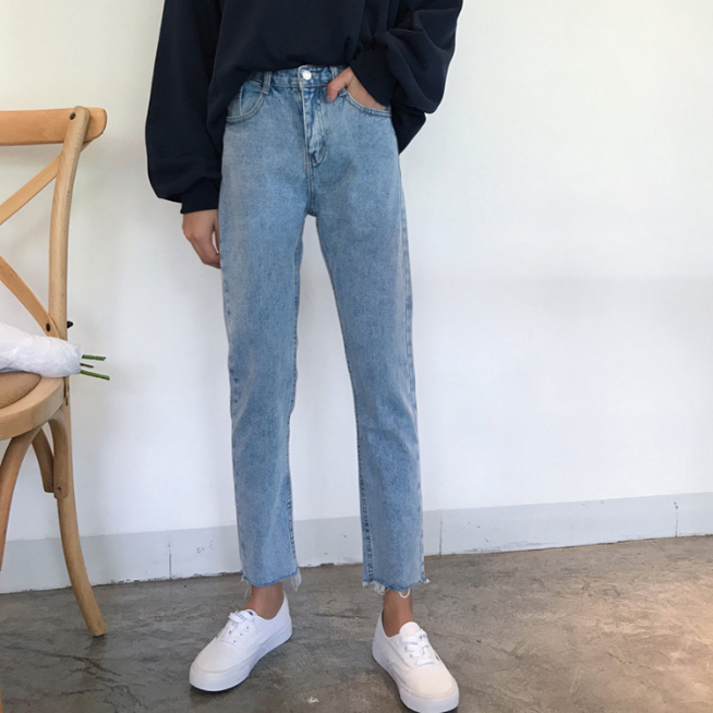 High Waist Casual Straight Jeans