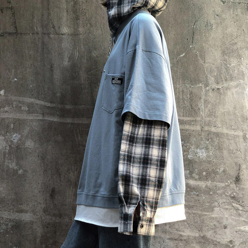 Vintage Loose Plaid Hooded Sweatshirt