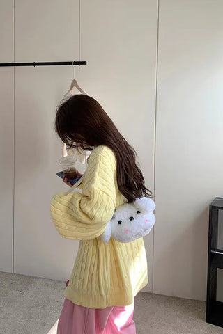 Long Sleeve Cute Yellow Knitted Cardigan Sweater