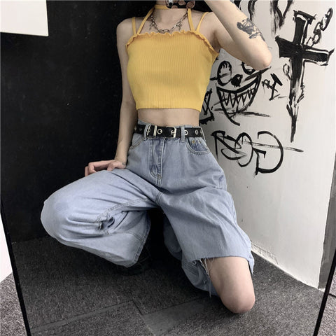 Sexy Hanging Neck Retro Halter Crop Tops