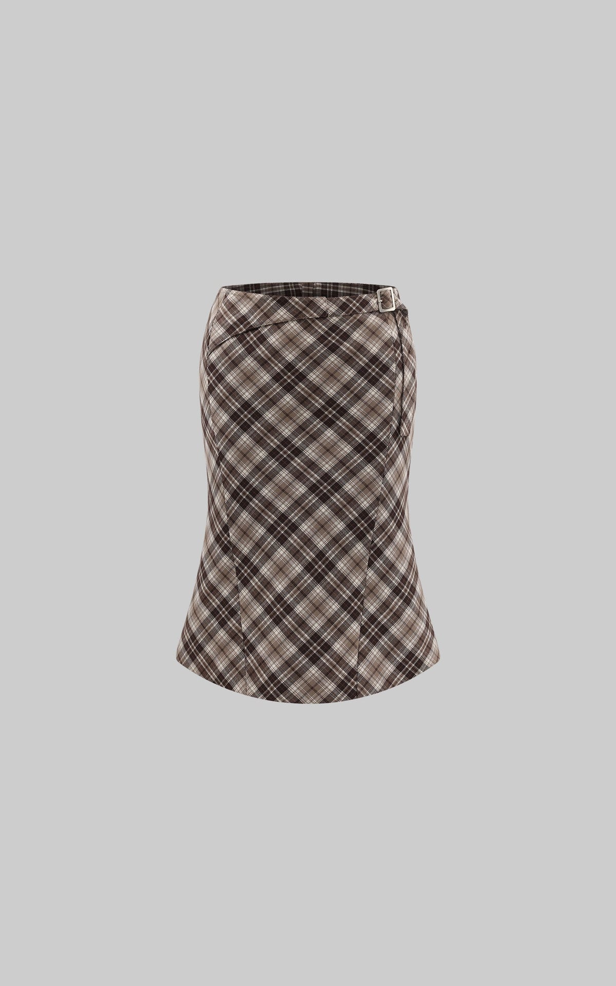 Plaid Contour Midi Skirt with Side Buckle Detail