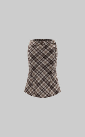 Plaid Contour Midi Skirt with Side Buckle Detail