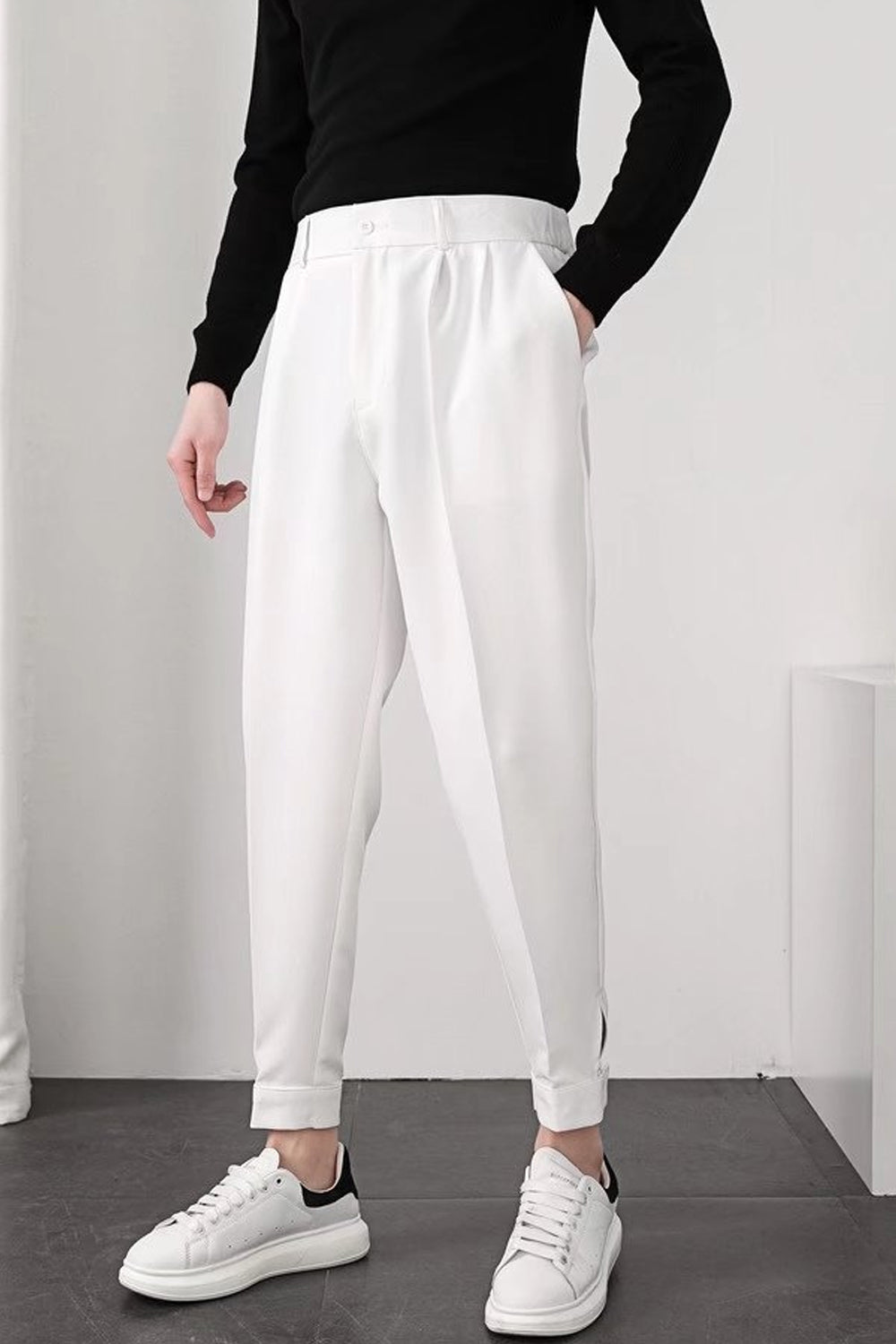 Slim Casual Small Feet Pleated Men Pants