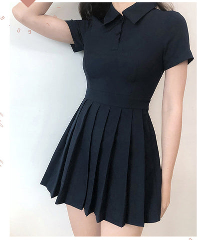 Polo Collar Pleated Slim Casual Dress