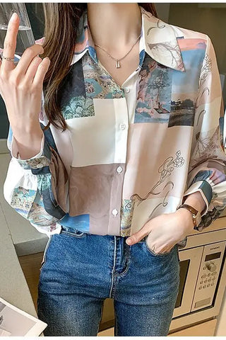 Long Sleeve Spring Pattern Blouse Shirt