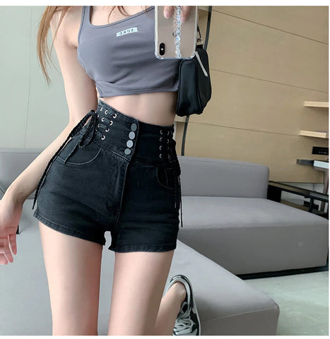 High Waist Sexy Side Lace Denim Shorts Jeans