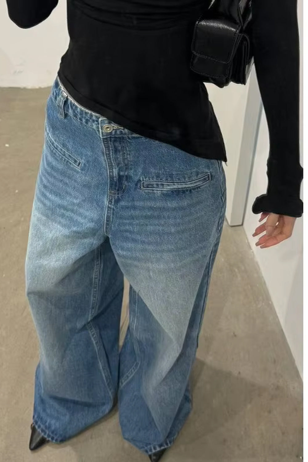 High Waist Oversized Wide Leg Retro Blue Jeans Pants