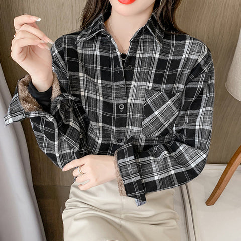 Loose Plaid Thick Blouse Shirt