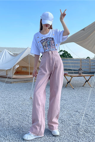 High Waist Loose Light Colors Jeans Pants