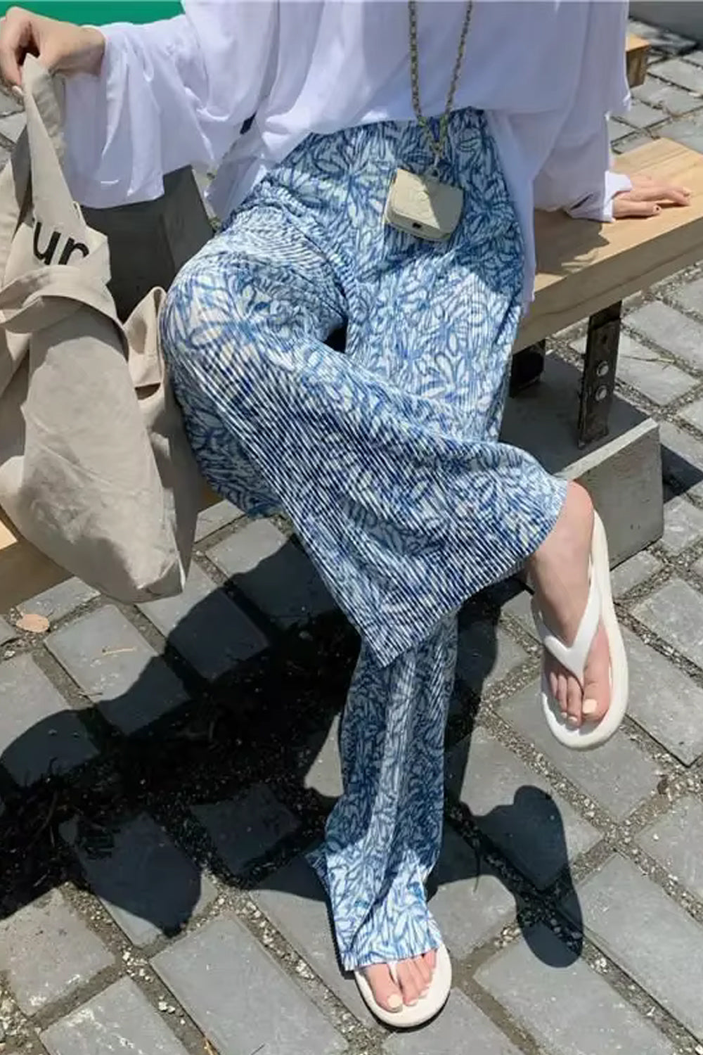 High Waist Casual Flower Pattern Pleated Pants