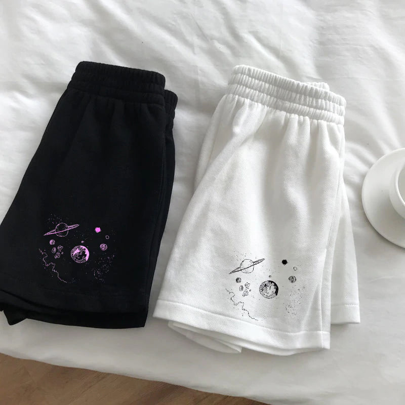 Casual Planets Cartoon Printed Basic Homewear Shorts Pants