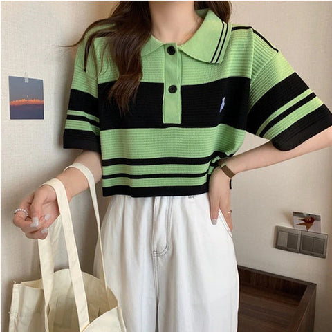 Loose Short Sleeve Striped Shirt