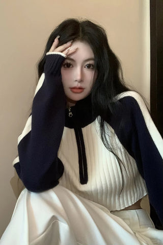 Long Sleeve Zipper Trendy Cropped Sweater