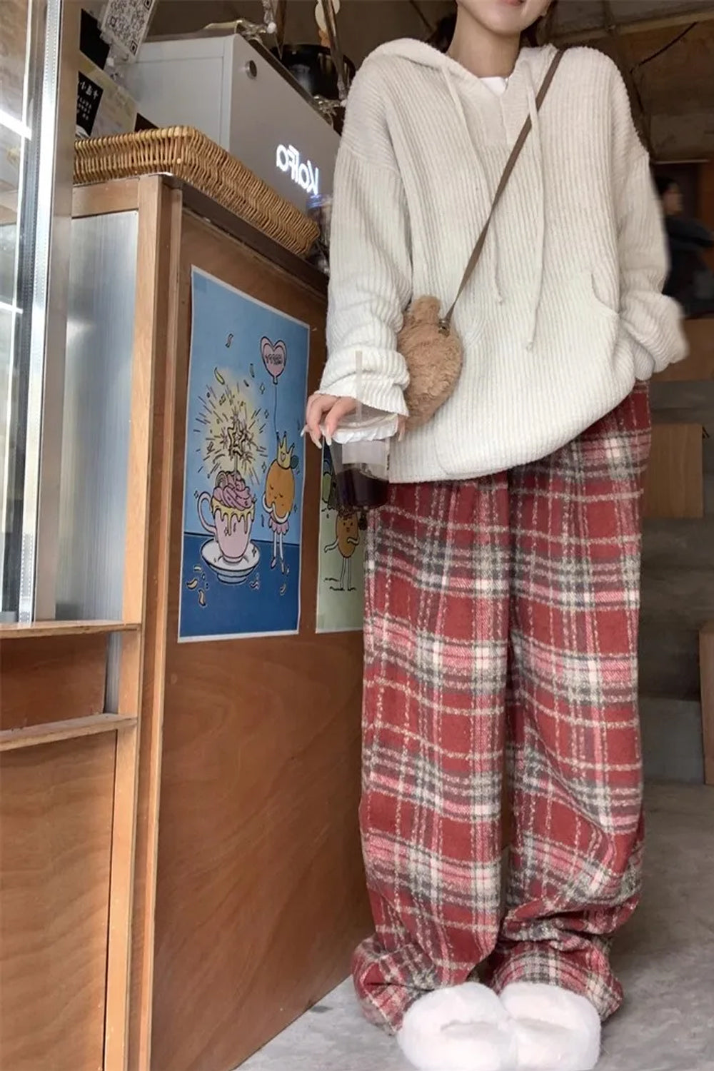 Vintage Wide Leg Plaid Long Warm Pants
