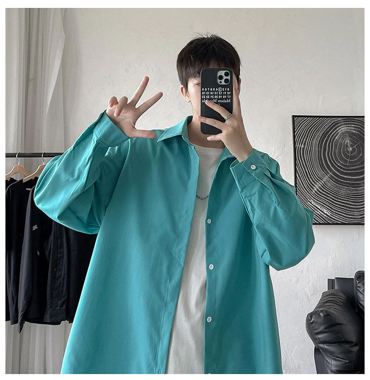 Long Sleeve Loose Casual Basic Men Shirt
