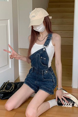 One Shoulder Asymmetrical Mini Denim Jumpsuit