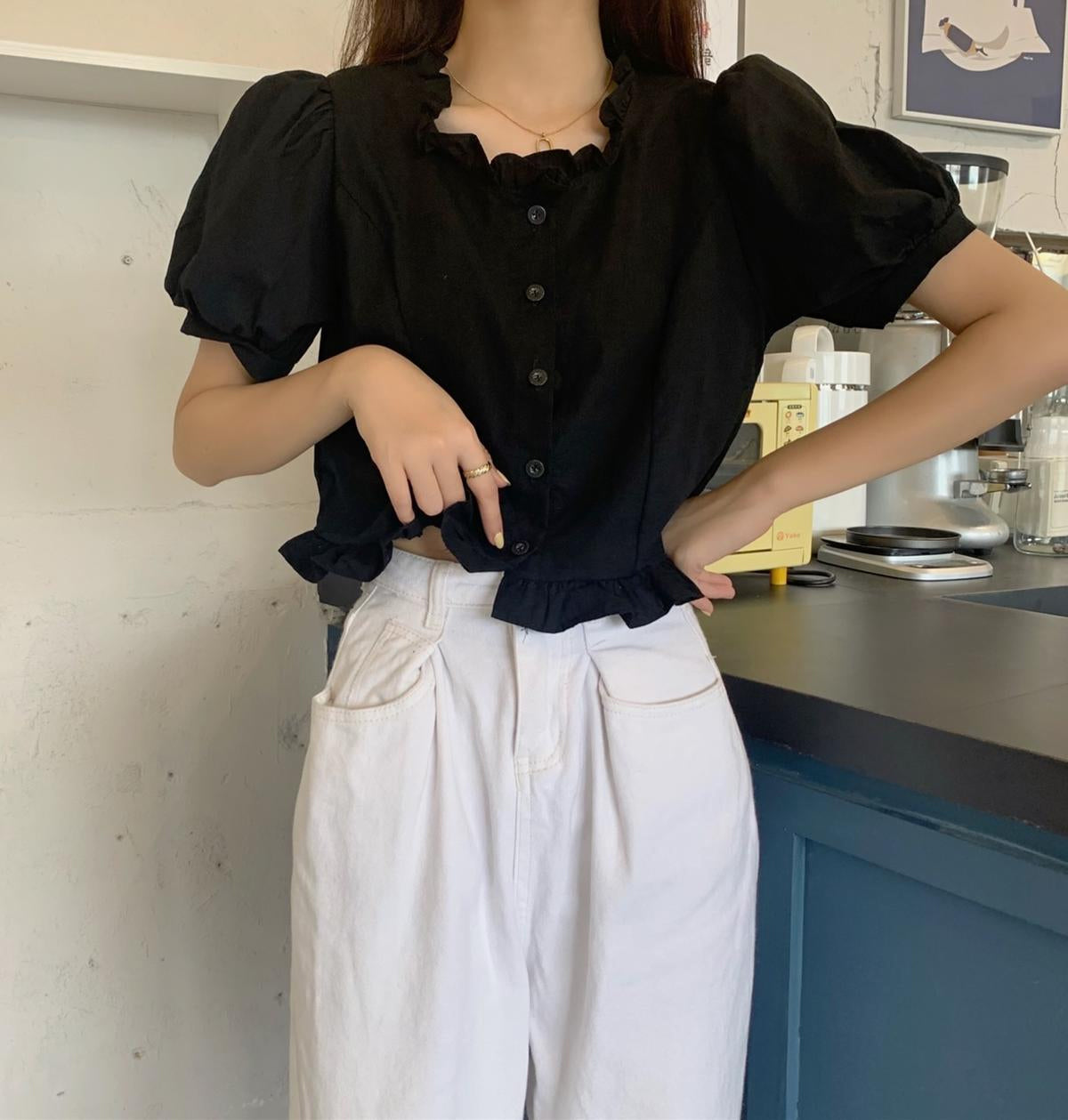Short Sleeve Ruffle Design Blouse Shirts