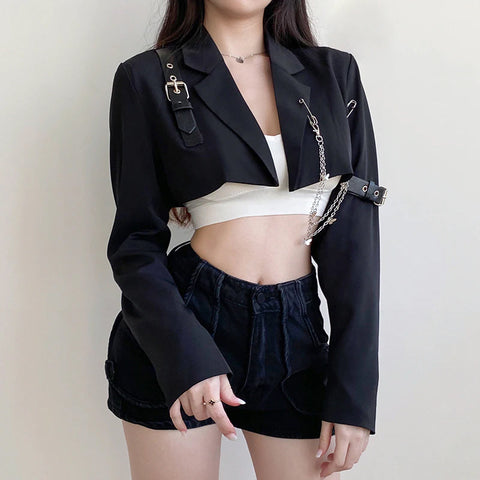 Chain Black Outer Cropped Jacket