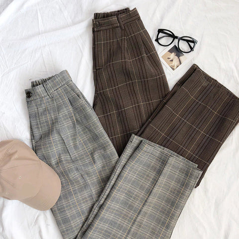 High Waist Vintage Retro Plaid Office Pants