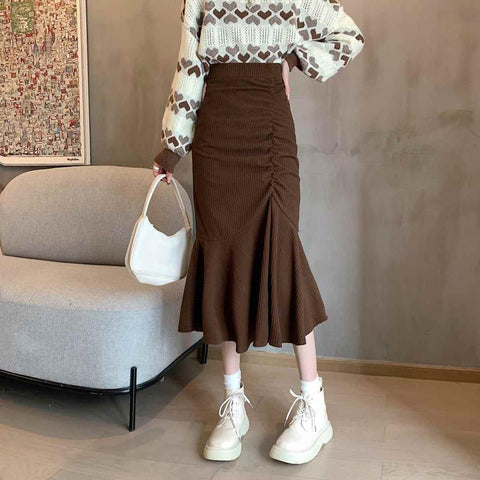 High Waist Mermaid Ruffles Midi Skirt